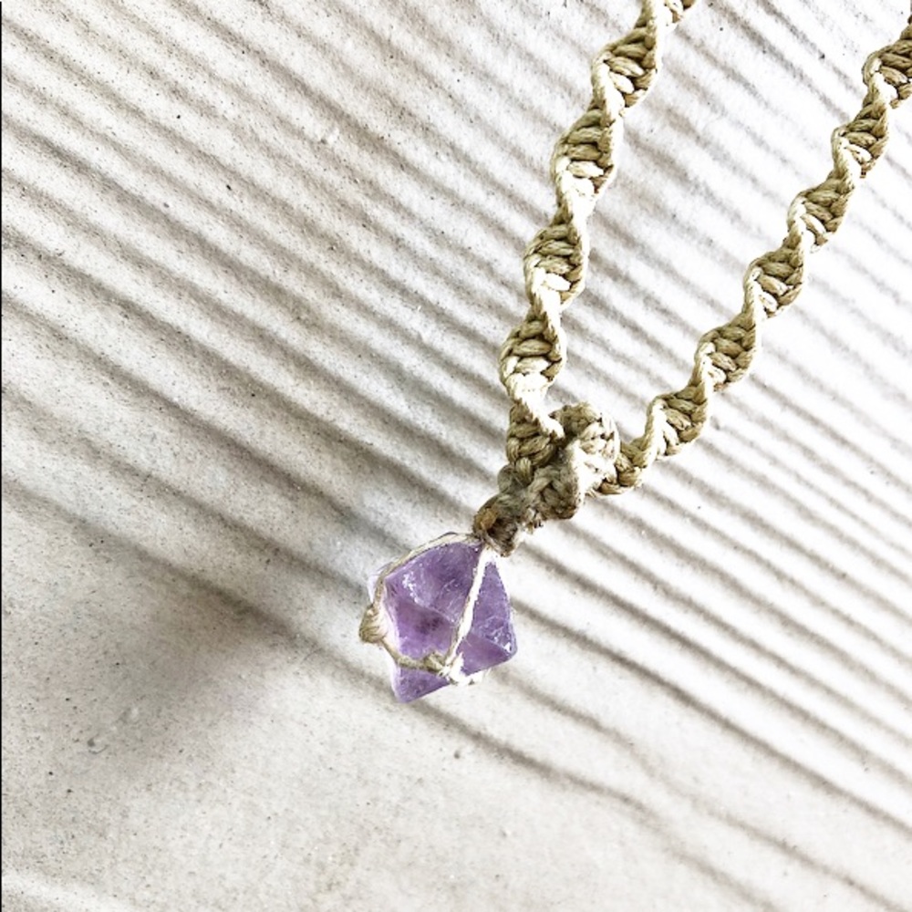 Hemp Wrapped Purple Fluorite on Hemp Necklace